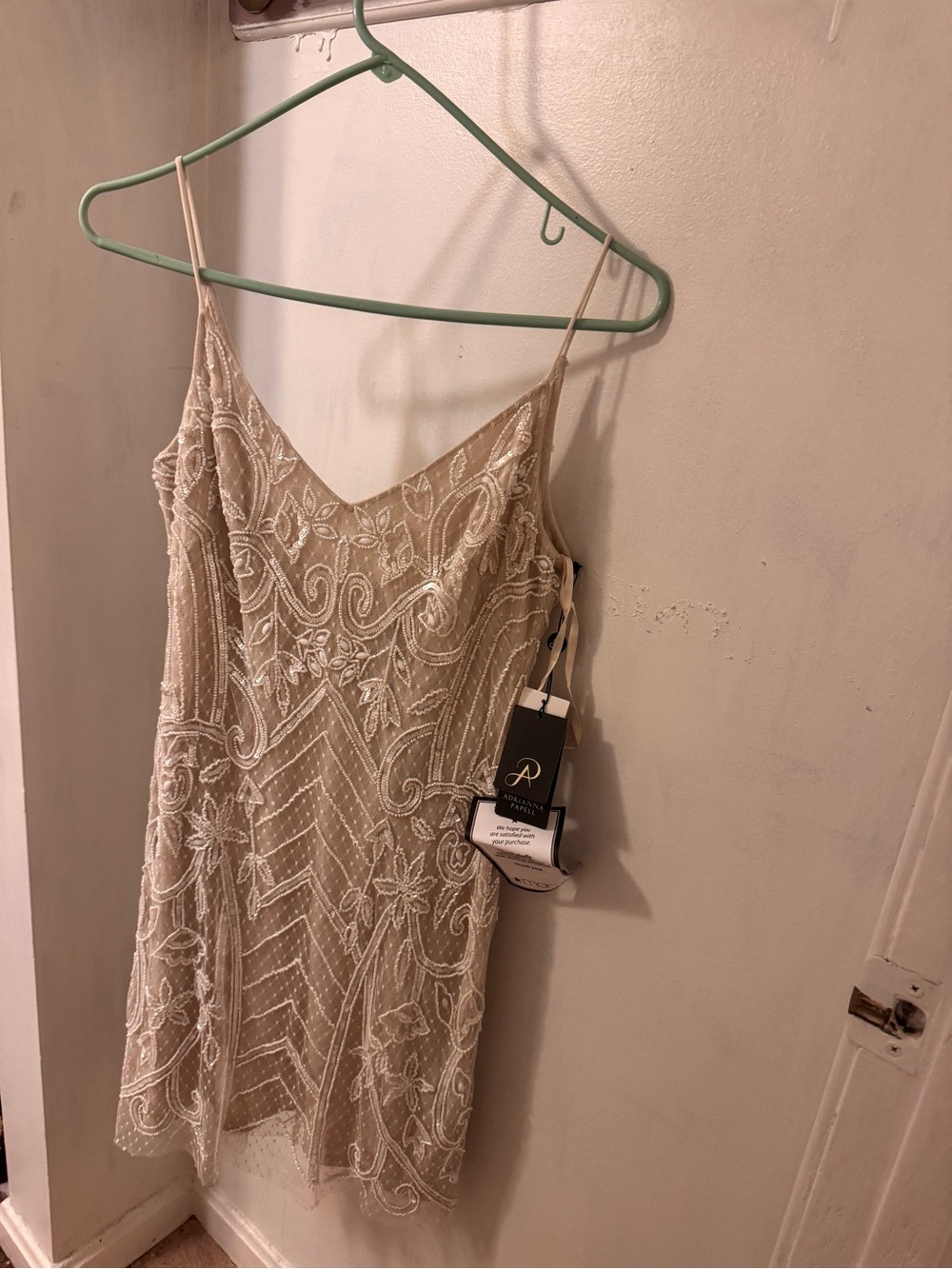 NWT Adrianna Papell Ivory Pearl Beaded Strapless Slip Dress lined size 4